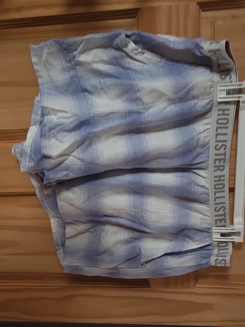 Hollister Light Blue & White Plaid Sleep Shorts